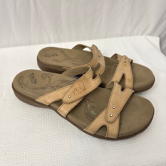 Taos Sandals Womens Size 9 Double U Tan Brown Comfort Slip On Slide - Picture 1 of 7